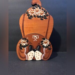 1980s Wooden Folk Art Kitschy Puppy Dog Hand Made Painted Freestanding Doorstop